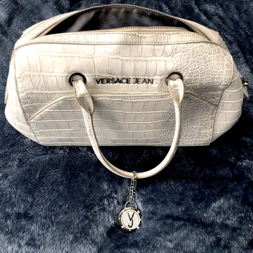 Versace Jeans leather pearl white crocodile print purse.
